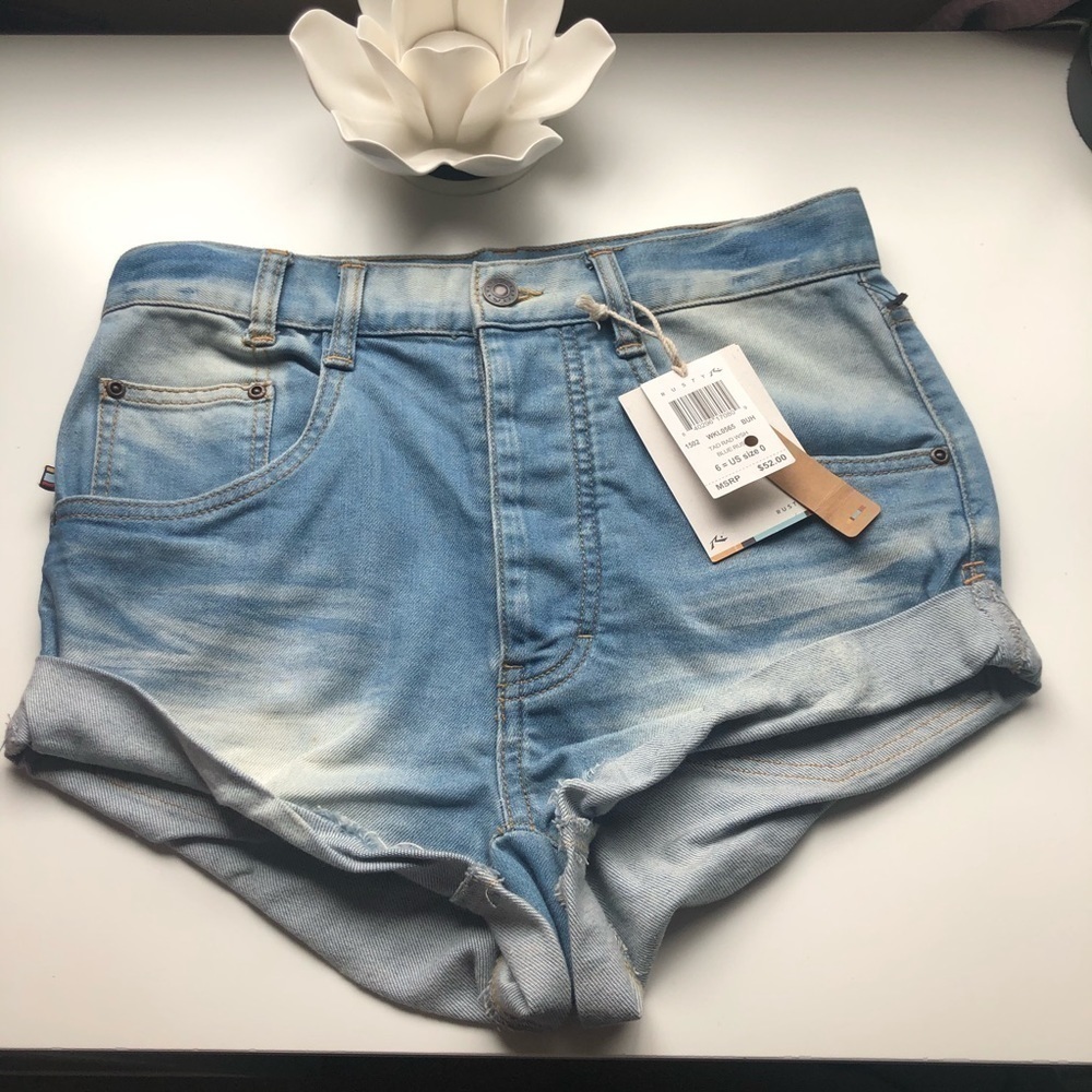 Rusty Women’s Roll-Up Hem distressed Denim Shorts